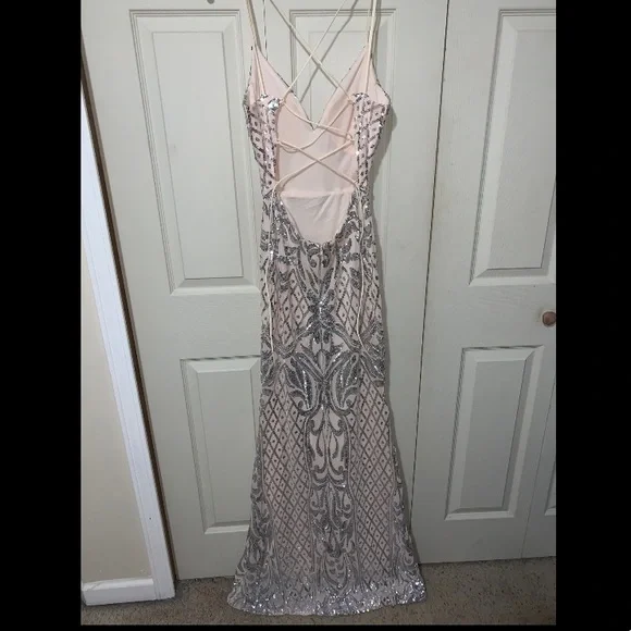 Long pink and silver dress. Beautiful and I love it but it is too small for me - Picture 2 of 2